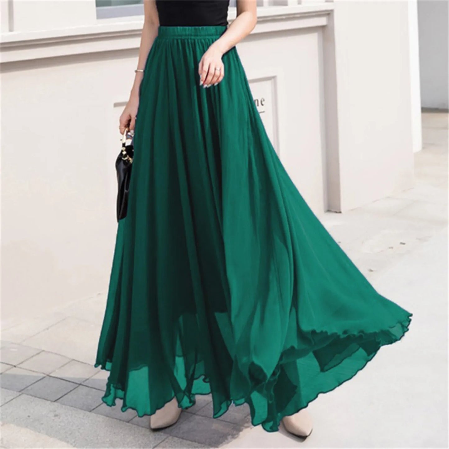 Skater Skirt for Women Summer Women's Solid Color Chiffon Skirt Women's High Waist Long Bathing Suits with Skirts for Women