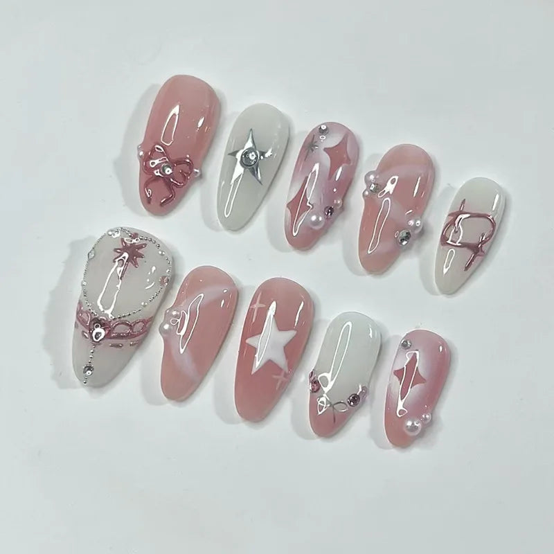 Cute Rabbit Bow Almond Press-On Nails Set