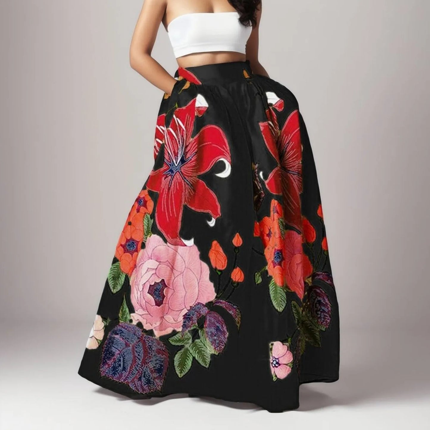 Bohemian Women Long Skirt Large Swing High Waist Floral Printing