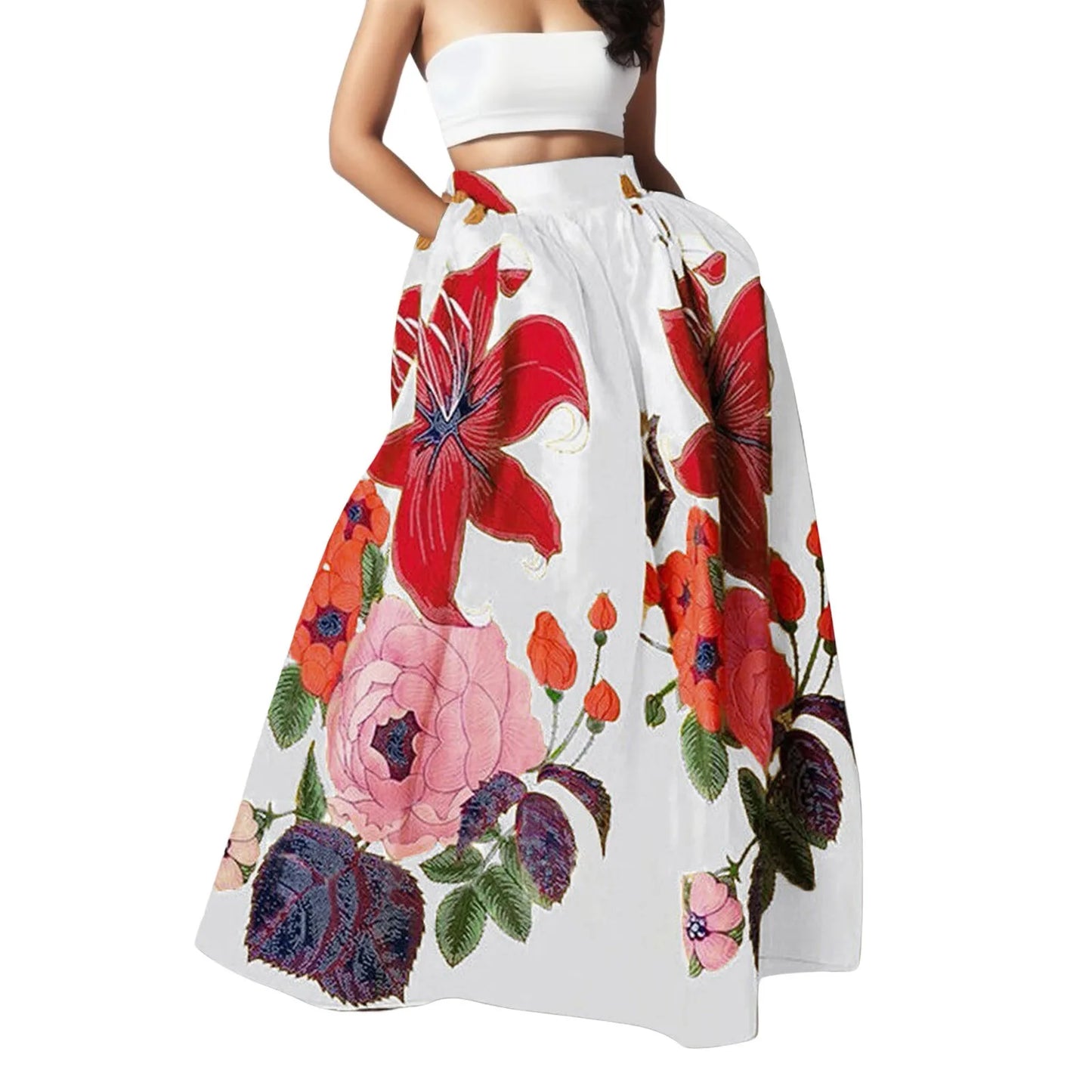 Bohemian Women Long Skirt Large Swing High Waist Floral Printing