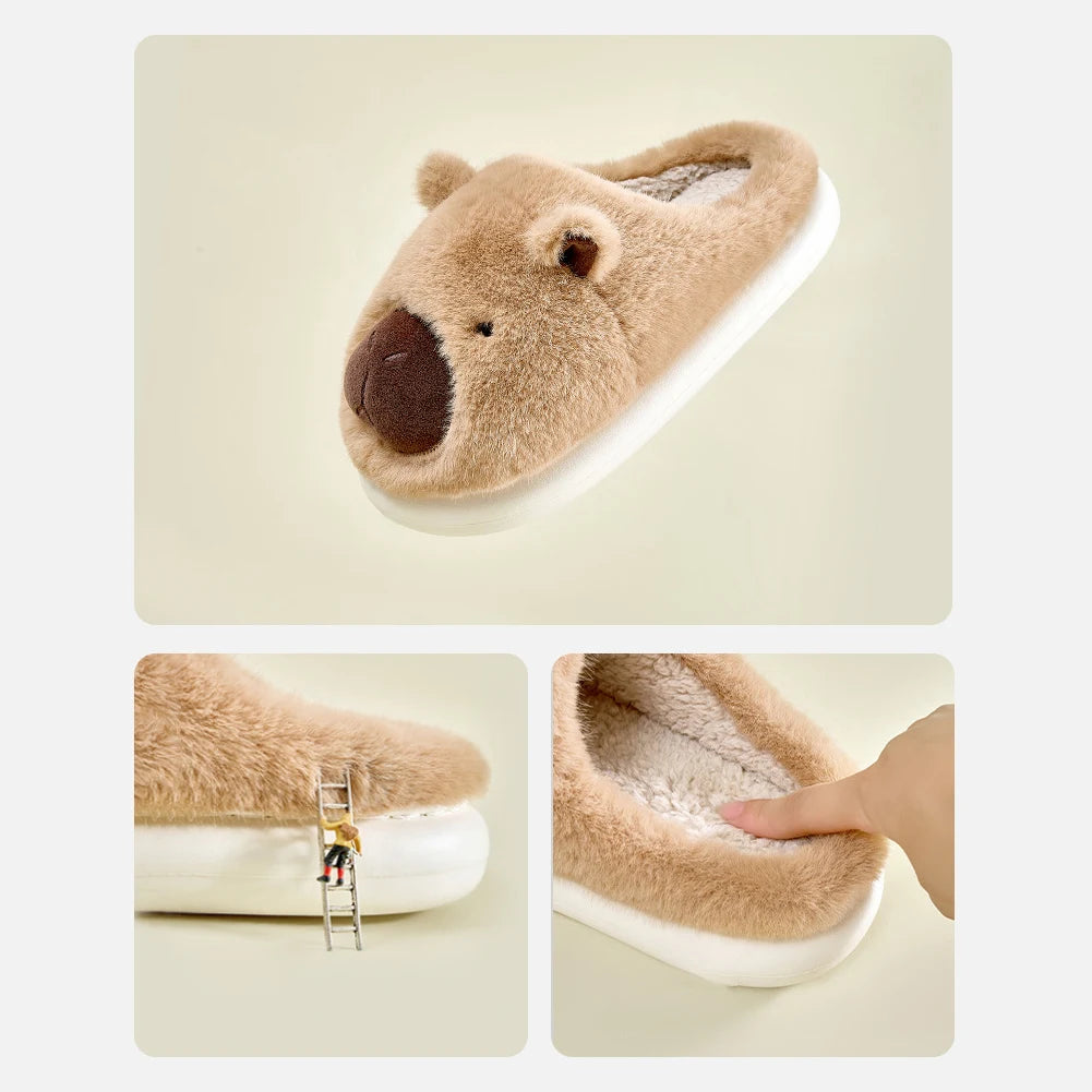 Plush Capybara Slippers Closed Toe Slippers Cute Thermal Home Slippers