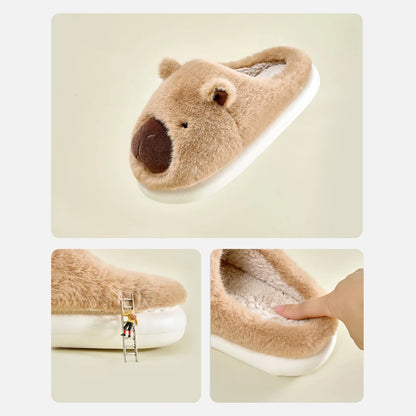 Plush Capybara Slippers Closed Toe Slippers Cute Thermal Home Slippers