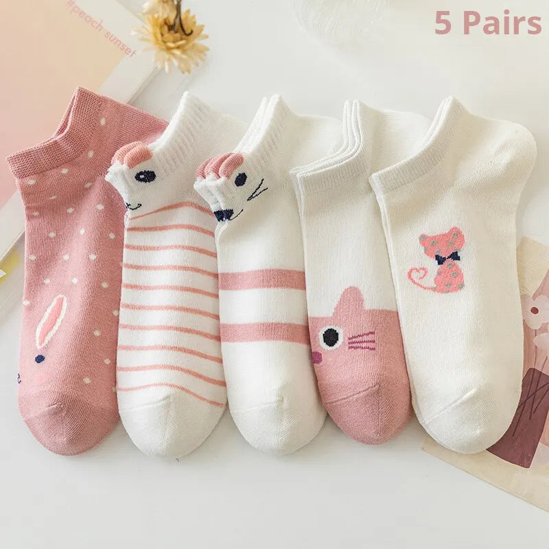 Women's Short Tube Socks Pink Cat Cute Low Top Casual Socks