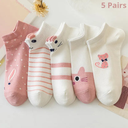 Women's Short Tube Socks Pink Cat Cute Low Top Casual Socks