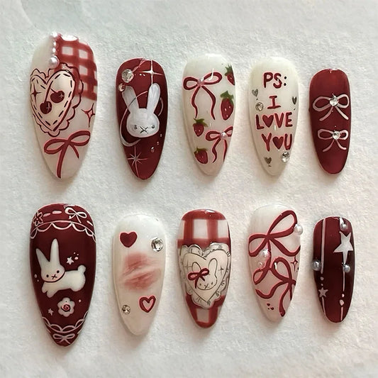 Cute Rabbit Bow Almond Press-On Nails Set