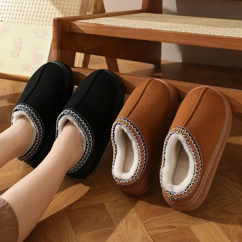 New Fashion Fluffy Platform Slippers for Women 2025 Winter Plush