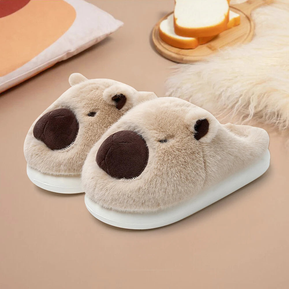 Plush Capybara Slippers Closed Toe Slippers Cute Thermal Home Slippers