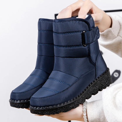 Women Warm Plush Fur Boots Waterproof Ladies Winter Snow Boots with Hook&Loop Plush Lined Gifts for Mother Friends