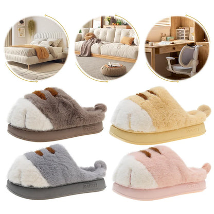 3D Cat Paw Plush Slippers Slip-on House Shoes Comfortable Furry Paw Couple Slippers Winter Soft Warm Slippers for Indoor Bedroom
