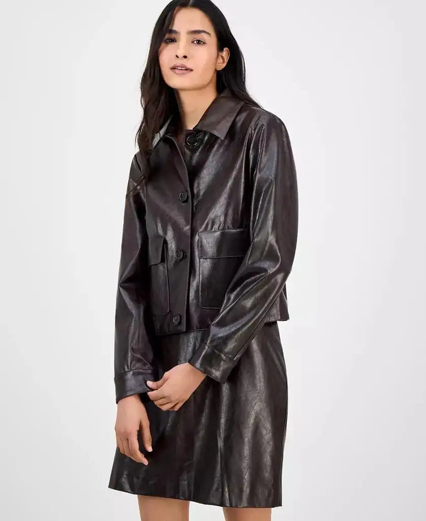 Anne Klein | Women's Faux Leather Front-Button Jacket