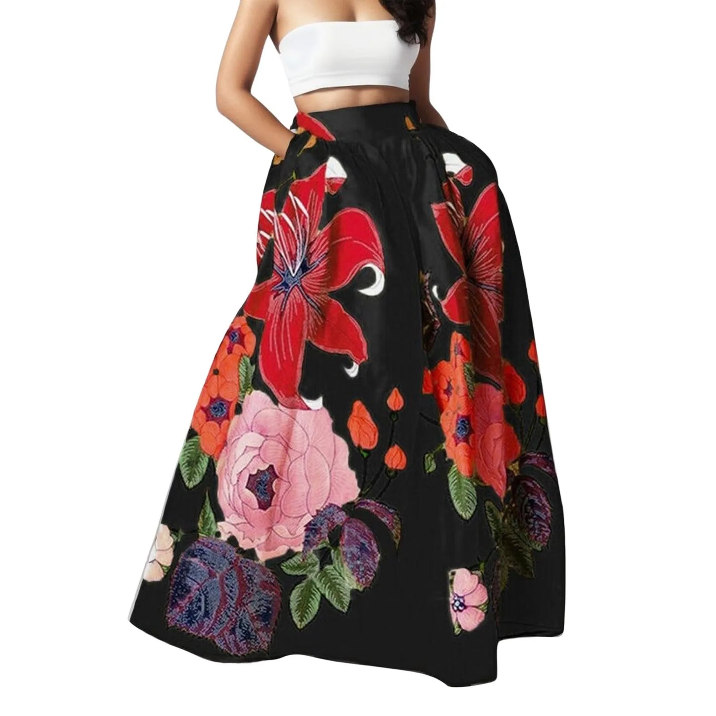 Bohemian Women Long Skirt Large Swing High Waist Floral Printing