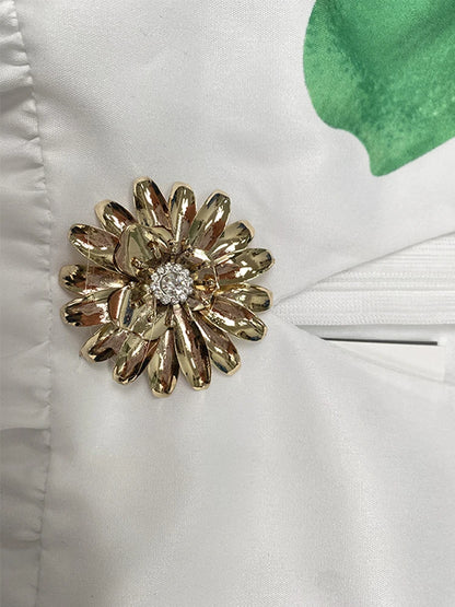 Women Midi Shirts Dress Summer New Dress 2025 V-Neck Pleated Short Sleeves White Loose Casual Flower Print A-line Dresses