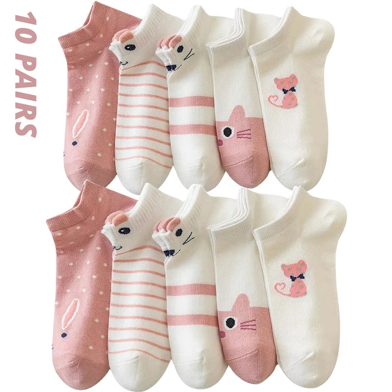 Women's Short Tube Socks Pink Cat Cute Low Top Casual Socks