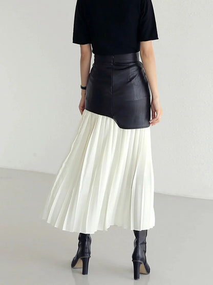 Women’s Contrast Patchwork Pleated Skirt