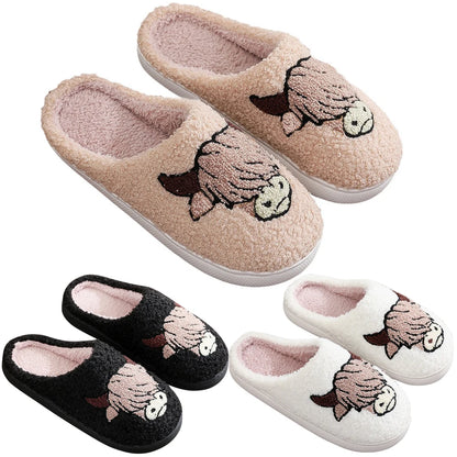 Winter Slippers Non-Slip Highland Cow Slippers Warm Plush Home Slipper House Flat Floor Soft Slides Cozy Couple Slip-On Slippers