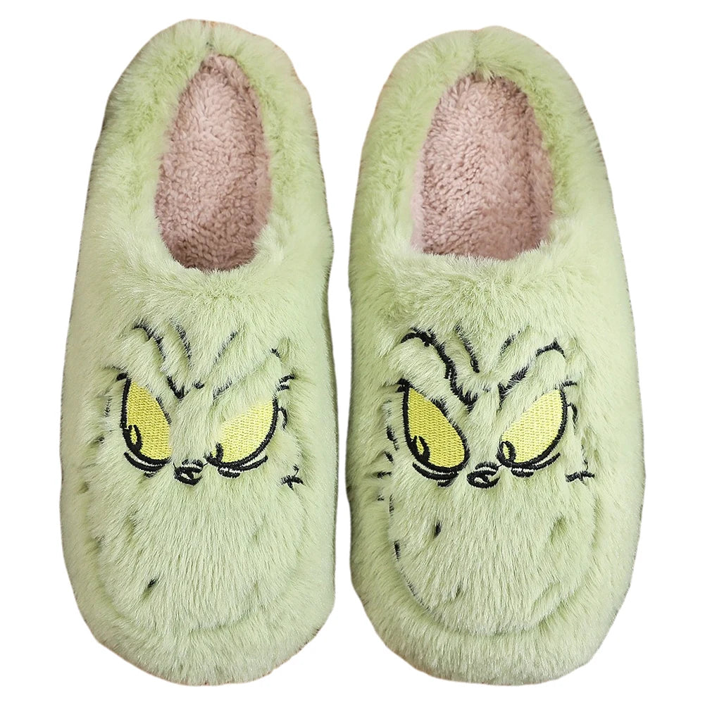 For Grinch Plush Slippers Warm Slip-on House Shoes Breathable