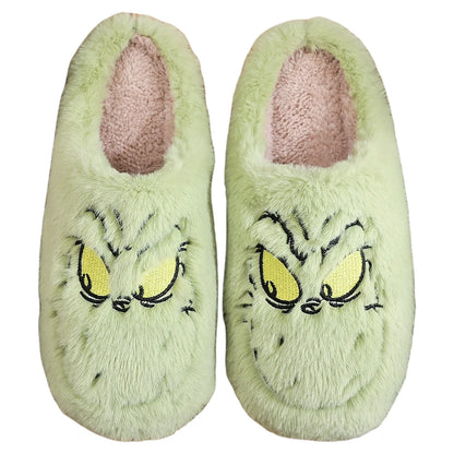 For Grinch Plush Slippers Warm Slip-on House Shoes Breathable