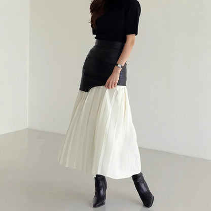 Women’s Contrast Patchwork Pleated Skirt