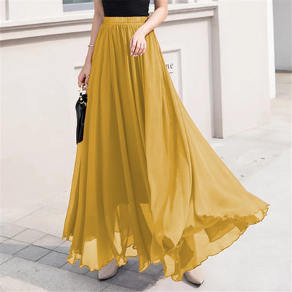 Skater Skirt for Women Summer Women's Solid Color Chiffon Skirt Women's High Waist Long Bathing Suits with Skirts for Women