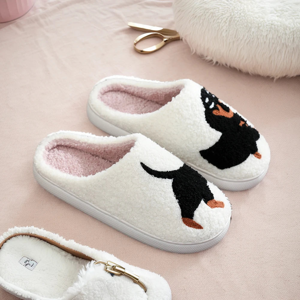 Plush Dachshund Slippers Closed Toe Slippers Comfortable Flat Thermal Slippers Fluffy Home Slippers for Outdoor Indoor Bedroom