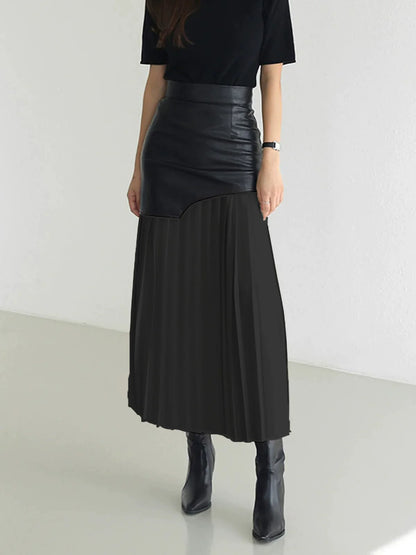 Women’s Contrast Patchwork Pleated Skirt