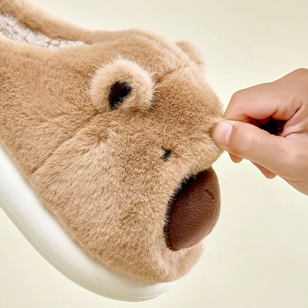 Plush Capybara Slippers Closed Toe Slippers Cute Thermal Home Slippers