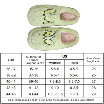For Grinch Plush Slippers Warm Slip-on House Shoes Breathable