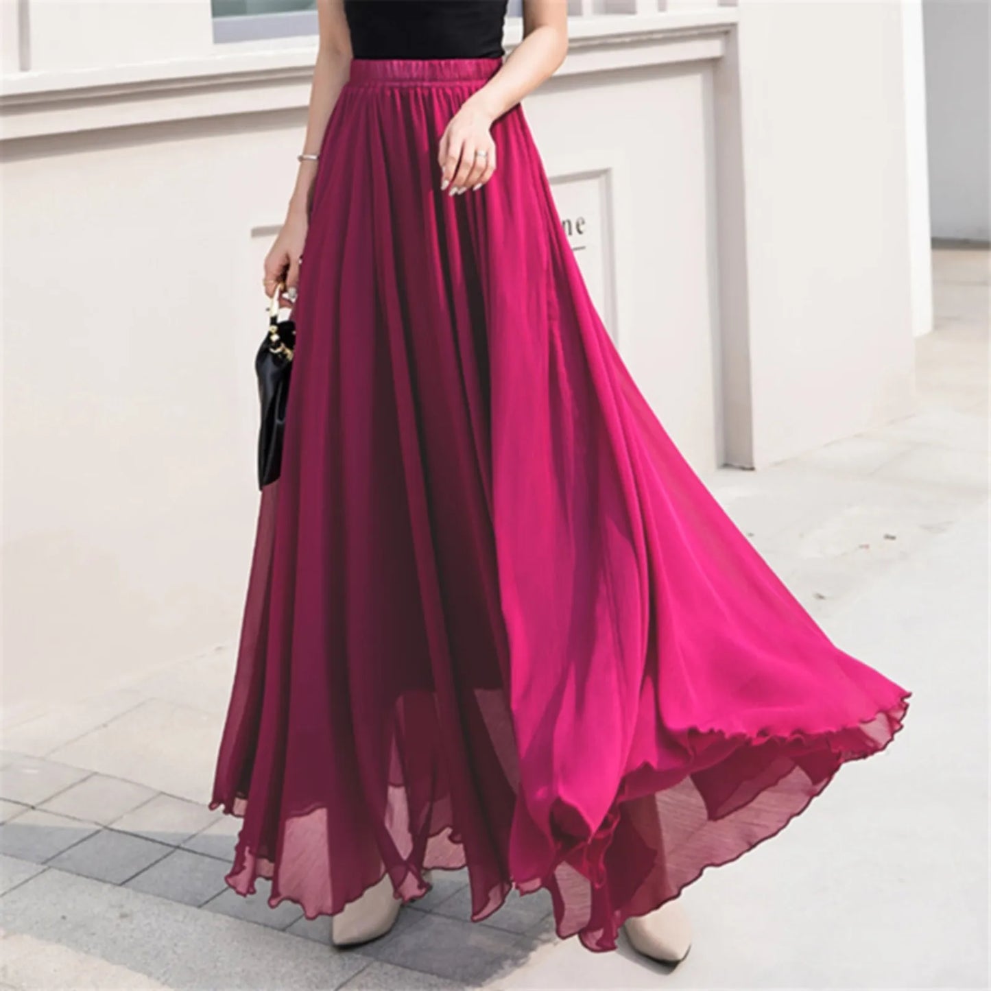 Skater Skirt for Women Summer Women's Solid Color Chiffon Skirt Women's High Waist Long Bathing Suits with Skirts for Women