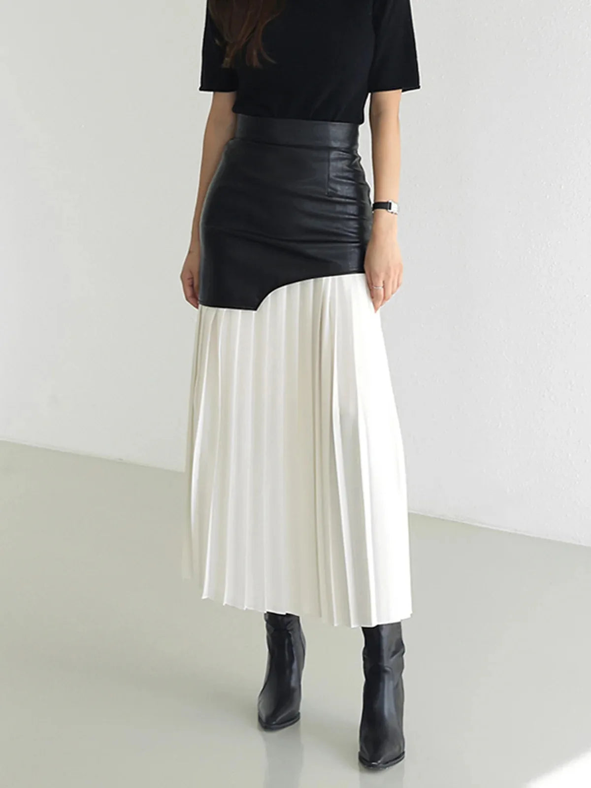 Women’s Contrast Patchwork Pleated Skirt