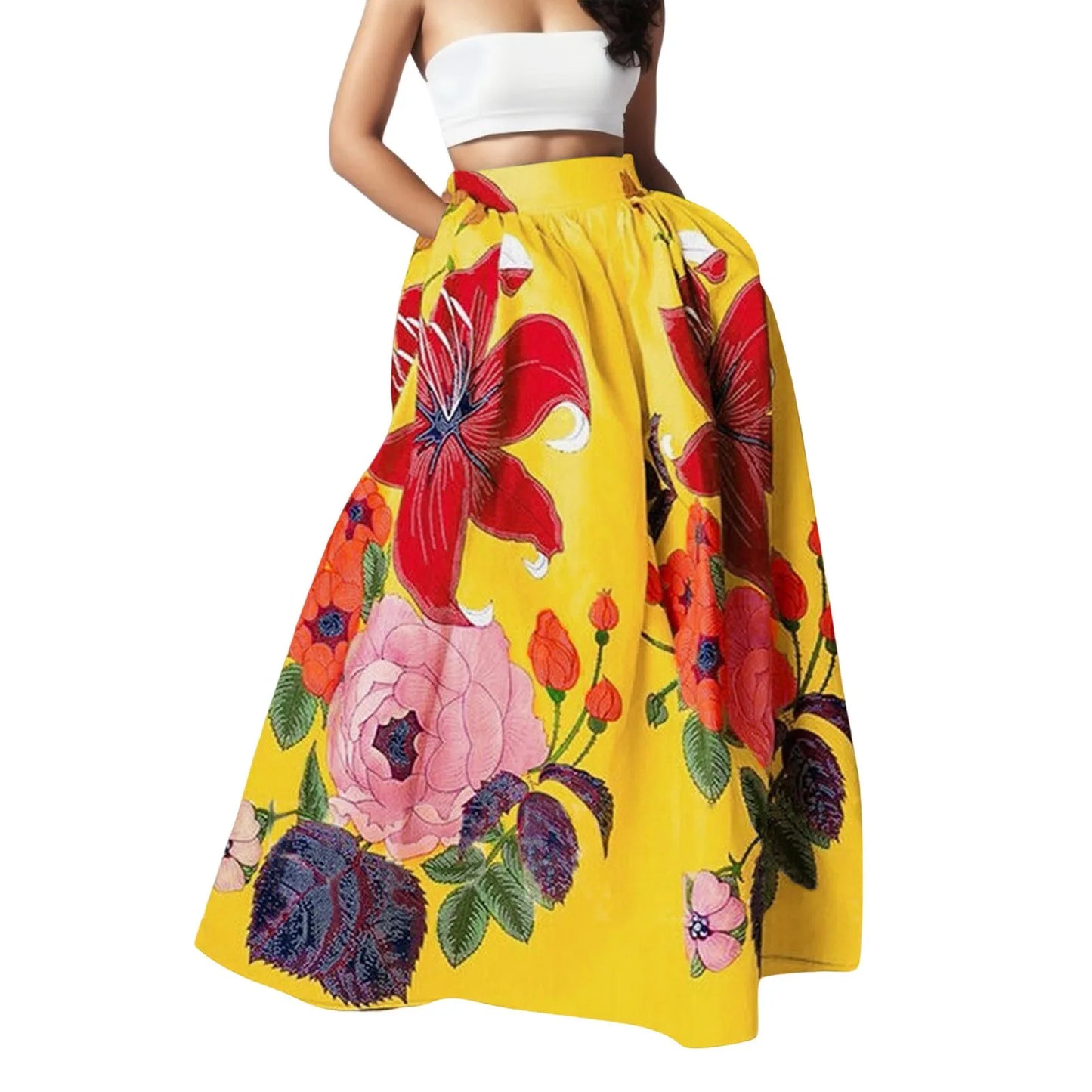 Bohemian Women Long Skirt Large Swing High Waist Floral Printing
