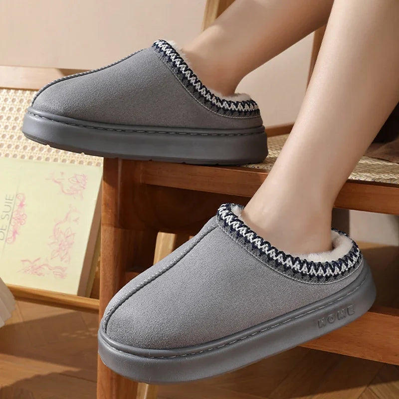 New Fashion Fluffy Platform Slippers for Women 2025 Winter Plush Warm