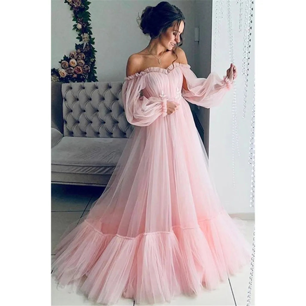 Wedding Backless Tulle Dress Floor Length Solid Color Fashion
