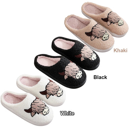 Winter Slippers Non-Slip Highland Cow Slippers Warm Plush Home Slipper House Flat Floor Soft Slides Cozy Couple Slip-On Slippers