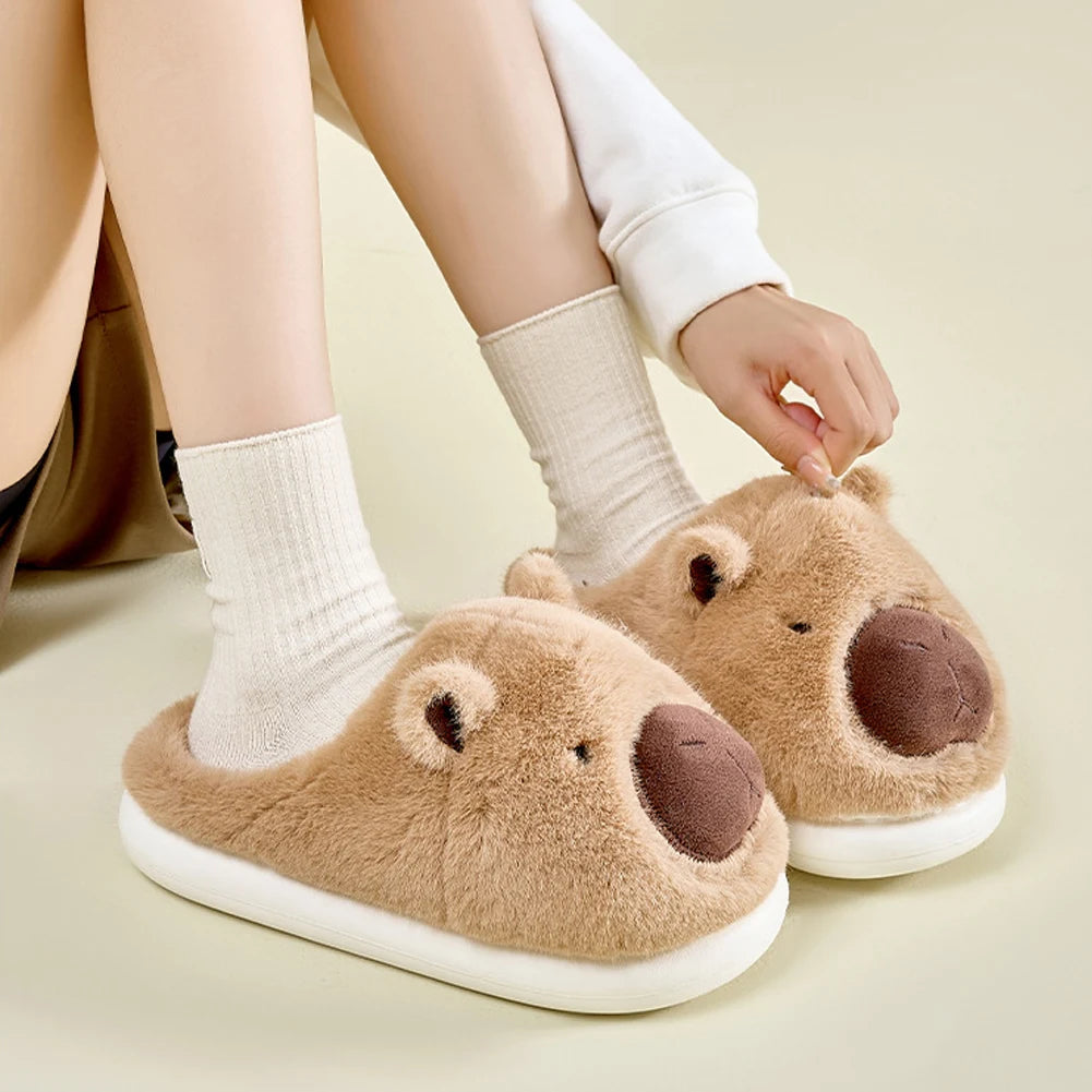 Plush Capybara Slippers Closed Toe Slippers Cute Thermal Home Slippers