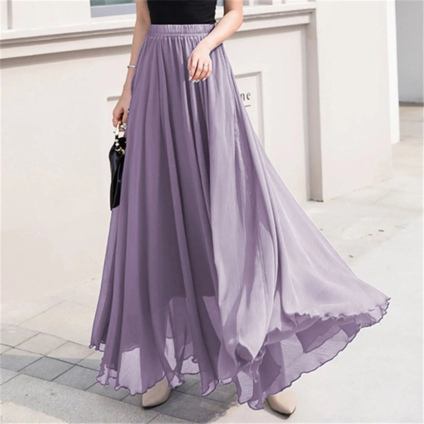 Skater Skirt for Women Summer Women's Solid Color Chiffon Skirt Women's High Waist Long Bathing Suits with Skirts for Women