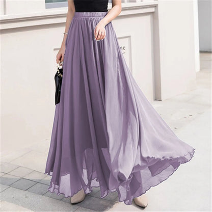 Skater Skirt for Women Summer Women's Solid Color Chiffon Skirt Women's High Waist Long Bathing Suits with Skirts for Women