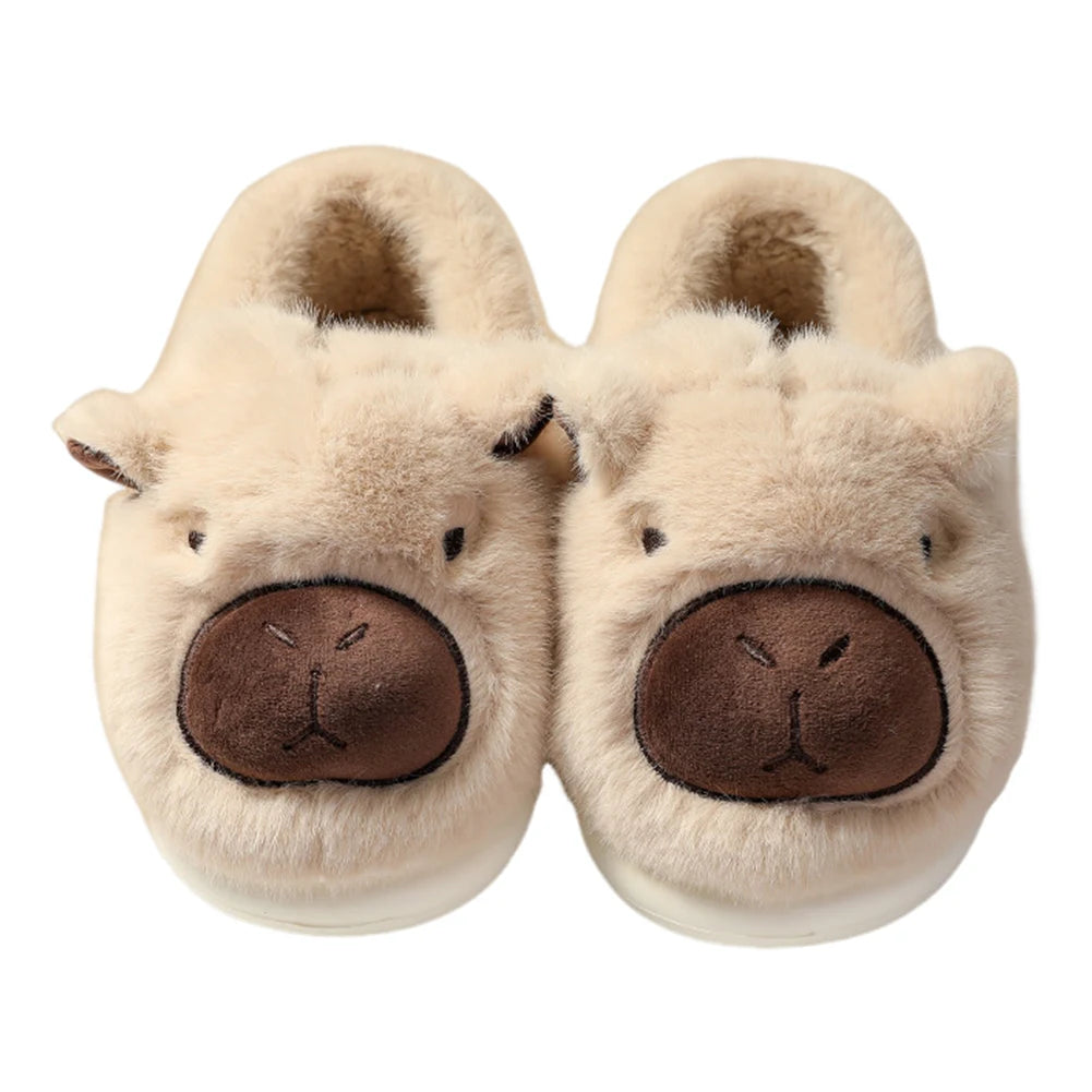 Plush Capybara Slippers Closed Toe Slippers Cute Thermal Home Slippers