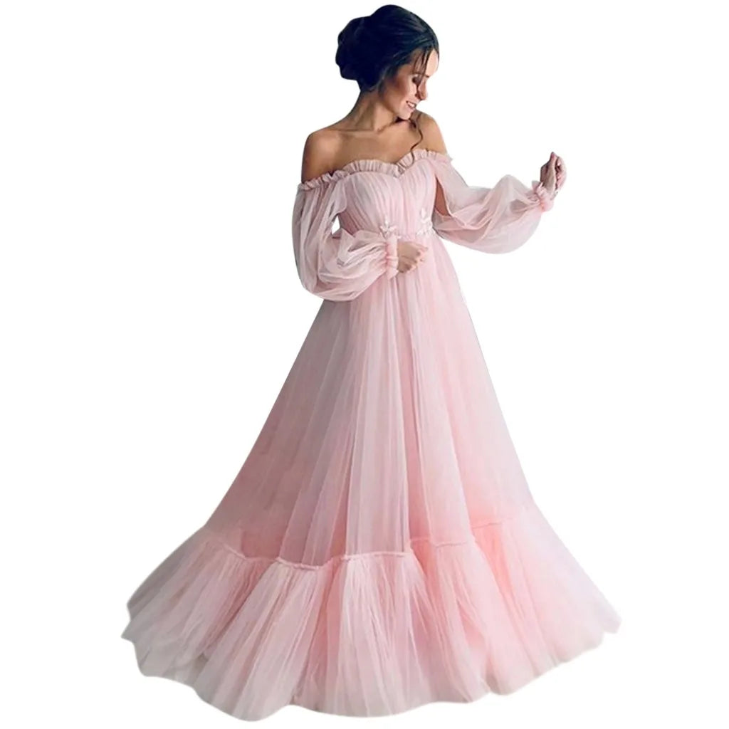 Wedding Backless Tulle Dress Floor Length Solid Color Fashion