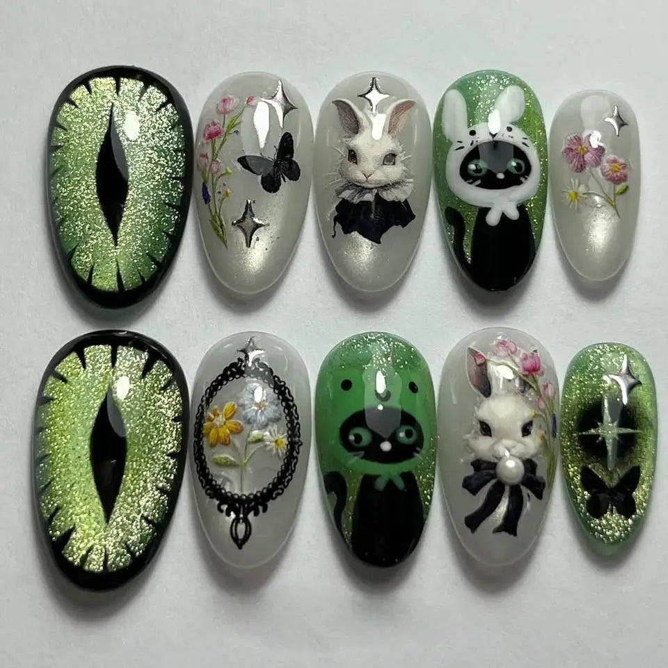 Cute Rabbit Bow Almond Press-On Nails Set