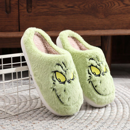 For Grinch Plush Slippers Warm Slip-on House Shoes Breathable
