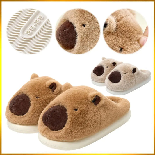 Plush Capybara Slippers Closed Toe Slippers Cute Thermal Home Slippers