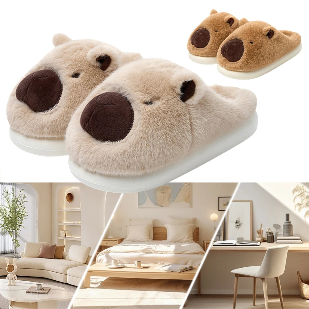 Plush Capybara Slippers Closed Toe Slippers Cute Thermal Home Slippers