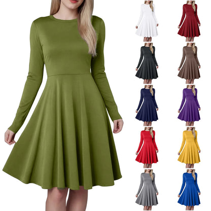 Women Elegant Short Dress Solid Color Pleated High Wais