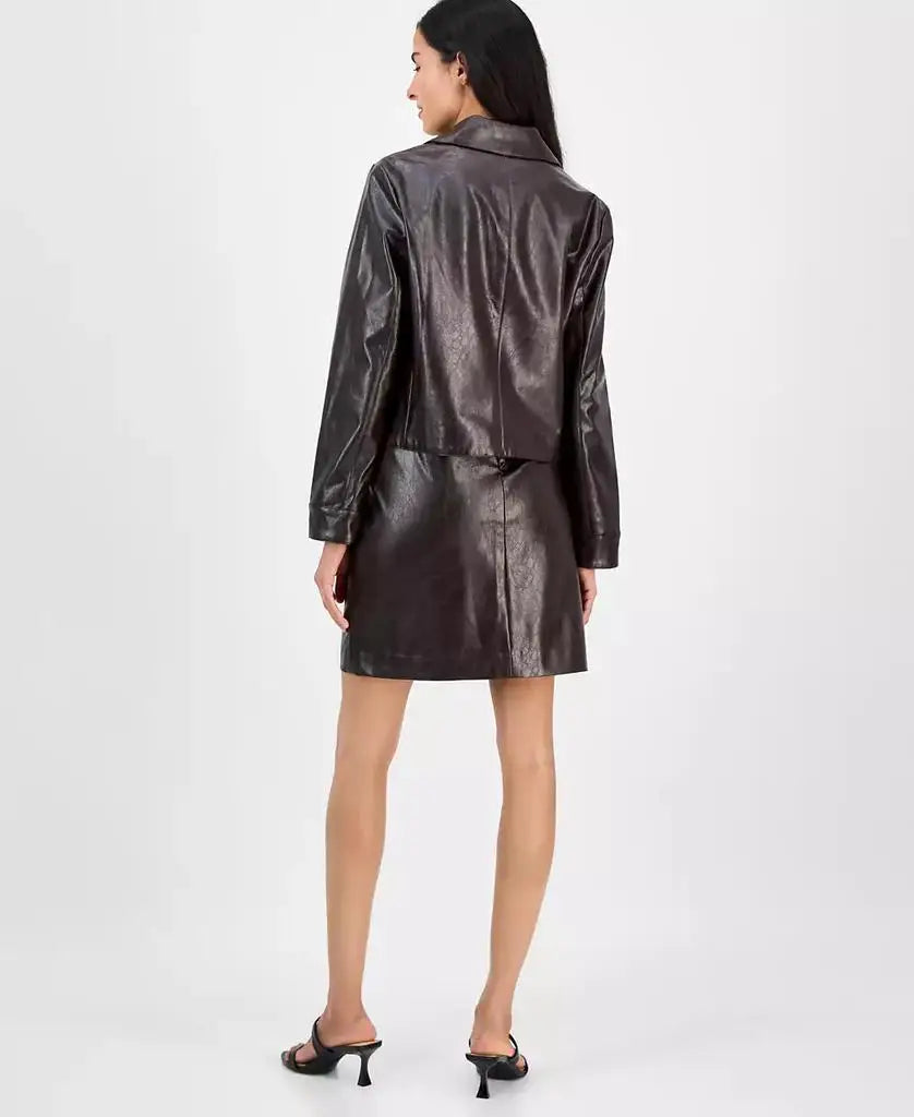 Anne Klein | Women's Faux Leather Front-Button Jacket