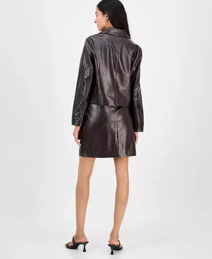 Anne Klein | Women's Faux Leather Front-Button Jacket
