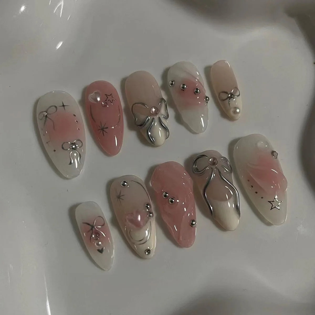 Cute Rabbit Bow Almond Press-On Nails Set
