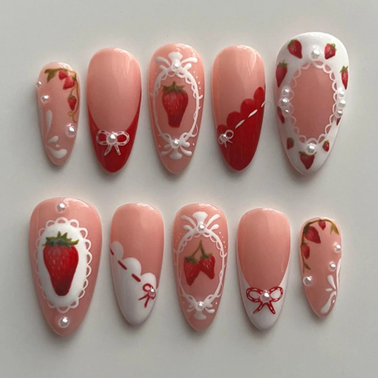 Cute Rabbit Bow Almond Press-On Nails Set
