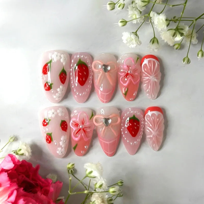 Cute Rabbit Bow Almond Press-On Nails Set