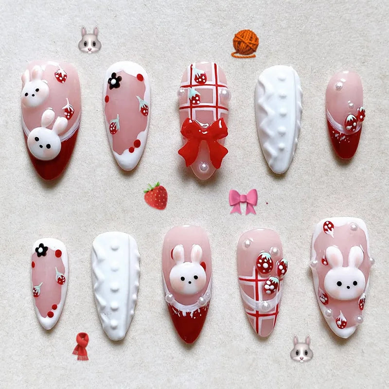 Cute Rabbit Bow Almond Press-On Nails Set