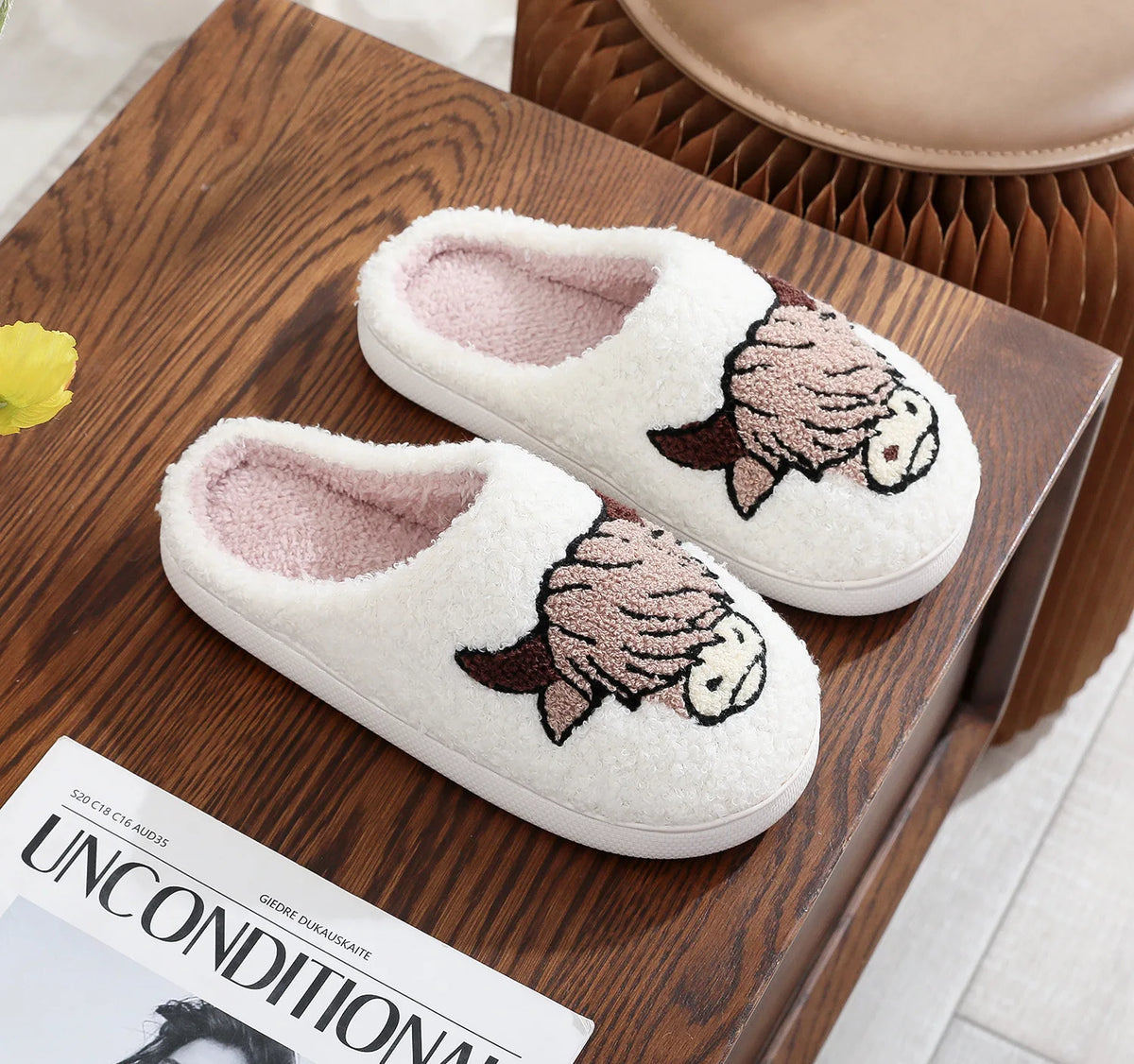 Bull Head Plush Winter Slippers for Women